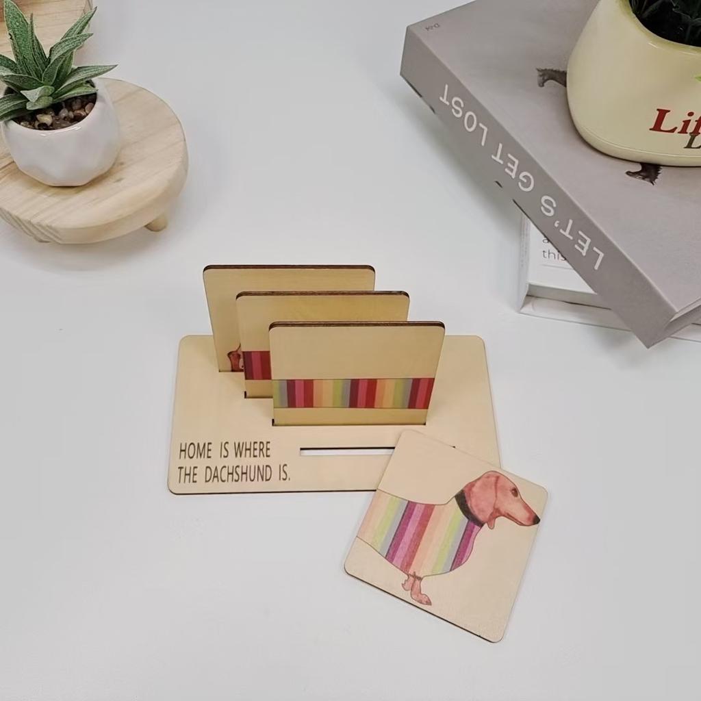 Kreative Dackel Regenbogen Holz Untersetzer Getränkeuntersetzer für Heimdeko