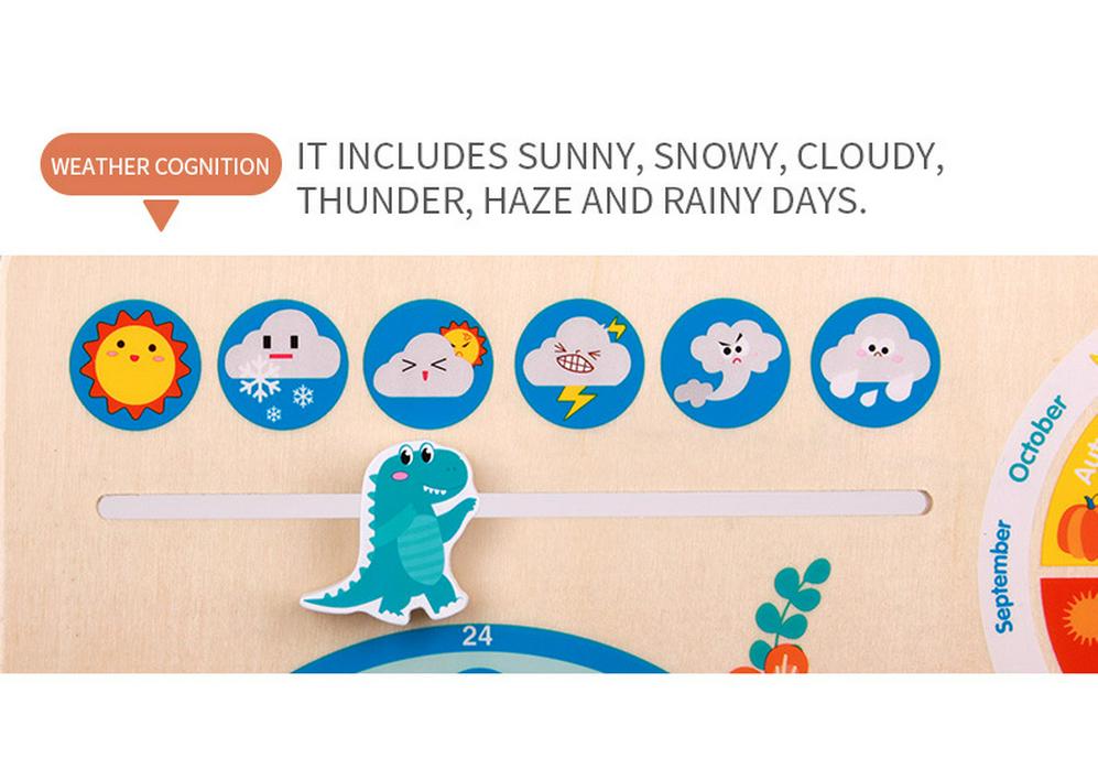 Children's Wooden Calendar Clock: Educational Toy for Learning Weather, Seasons, Days & Time