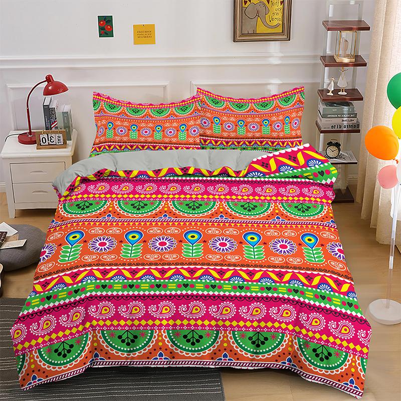 Indian Floral Style King Queen Duvet Cover Colorful Boho Mandala Bedding Set For Adults Geometric Exotic Polyester Quilt Cover