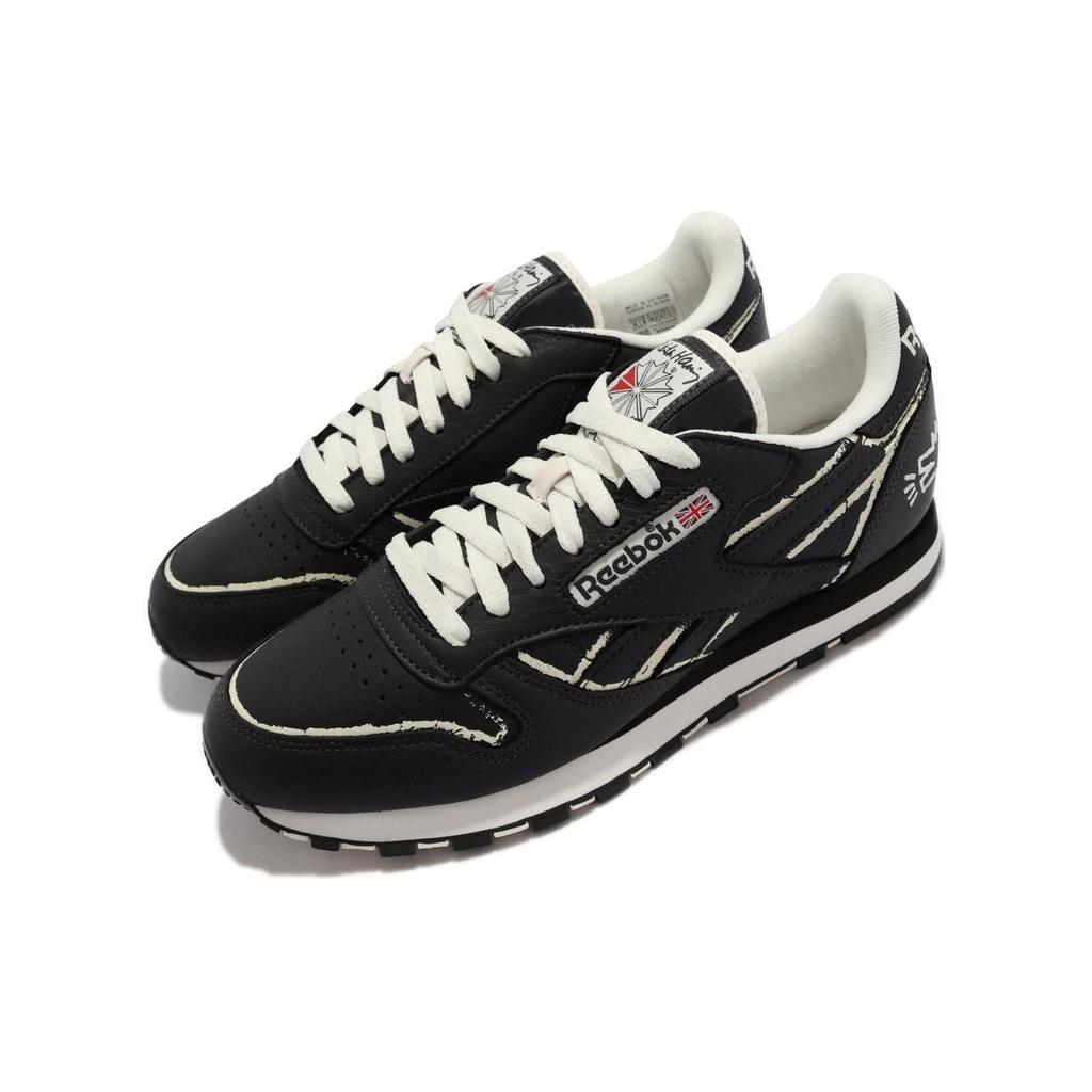 Keith Haring x Reebok Classic Leather Hond Schoolbord Krijttekening Heren Sneakers Grijs Puur-Grijs-8 GZ1456