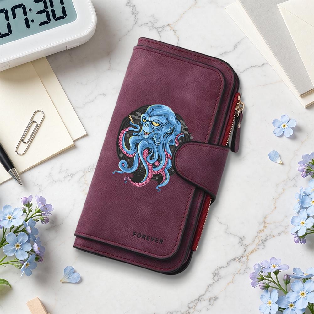 Octopus Pattern Long Wallet Casual Fashion Multi Slot Portable Purse for Daily Use