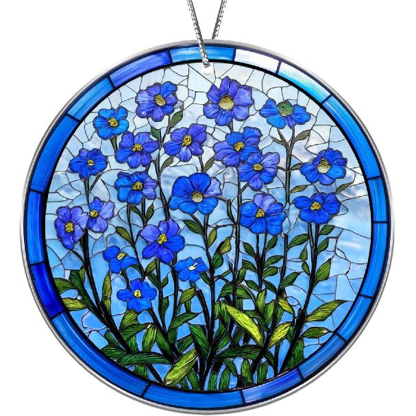 Forget Me Not Acrylic Suncatcher Window Hanging Ornament, Forget Me Not Stained Glass Effect, Sympathy Gift for Loss of Loved One, Memorial Ornament