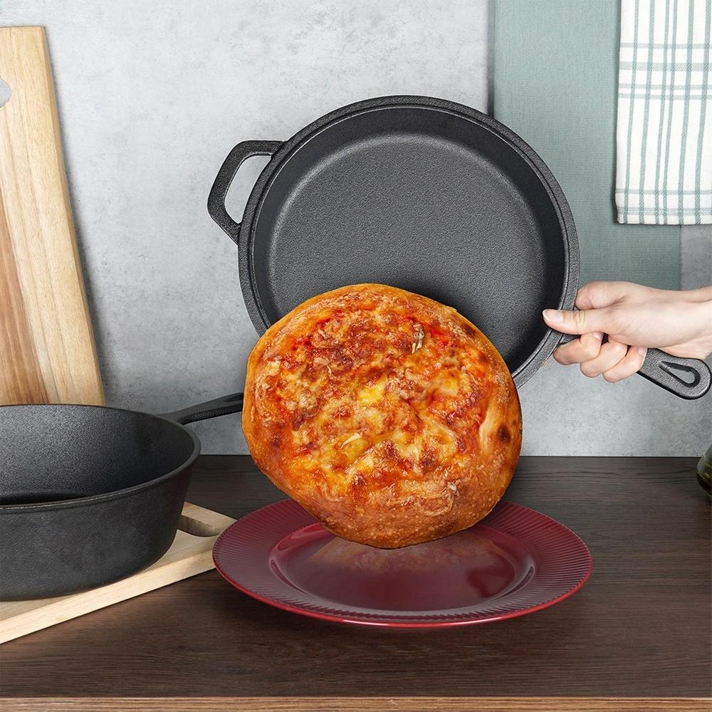 Cast Iron Pot Saucepan Roasting Pan Frying Pan Baking 2 in 1