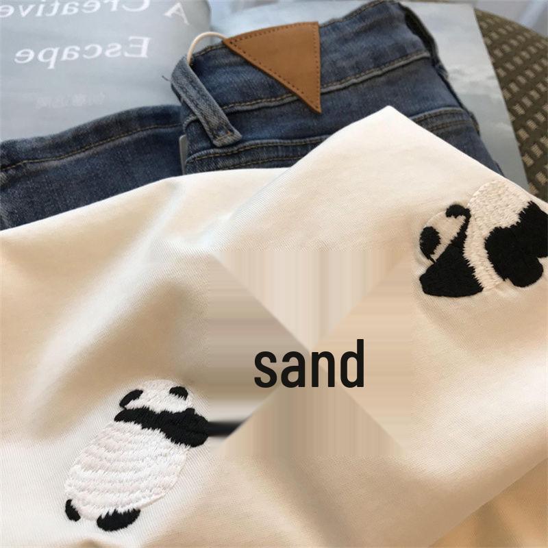 Panda Embroidery Loose Short Sleeve Women's Cotton T-Shirt