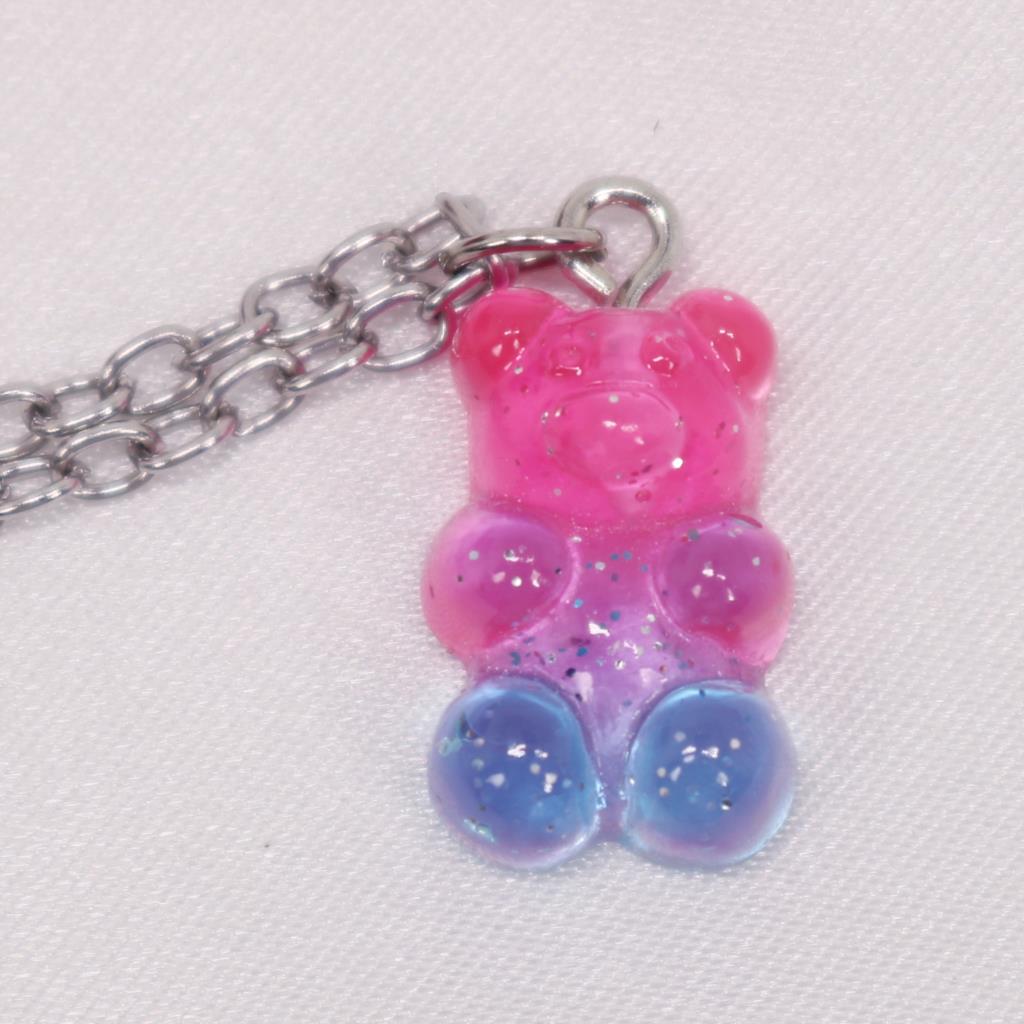 Handmade Gradient Color Candy 7 Color Cute Judy Cartoon Bear Charm Necklace for Women Girl Jewelry Gift