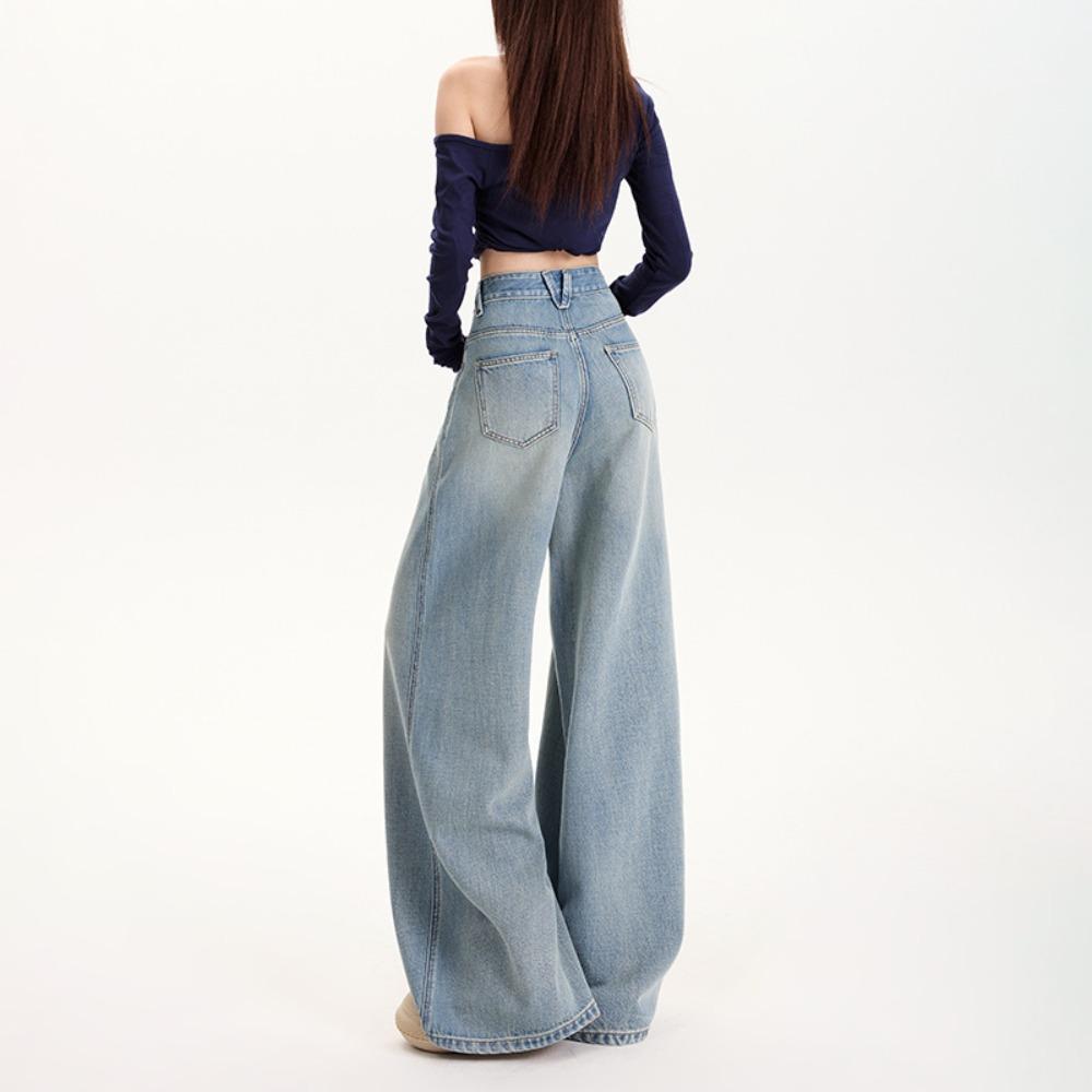Women's High Waist Tencel Wide Leg Jeans Loose Non‑Stretch Denim Pants With Regular & Extra‑Long Length Options For Summer American Street Look
