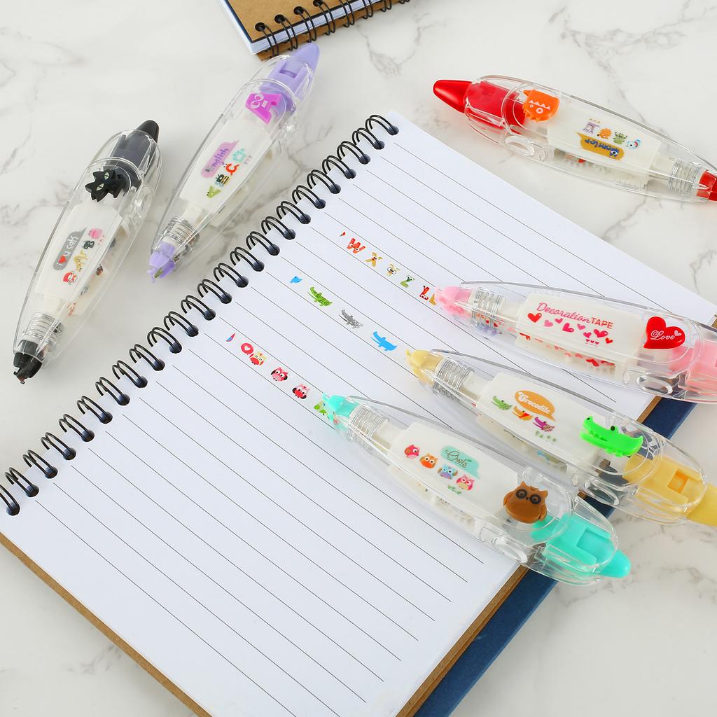 6Pcs Cute DIY Patterned Decorative Design Correction Tape Decorative Pen for Decorating Diarie Office School Stationery Supplies