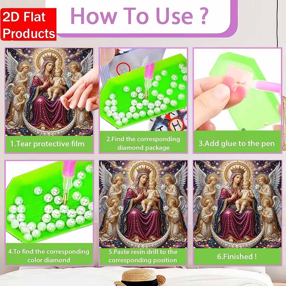 Pearl Painting 5D DIY Decorative Painting. Holy Mother and Angels Religious Art. Cute Birthday Gift. Handmade Craft Art Painting
