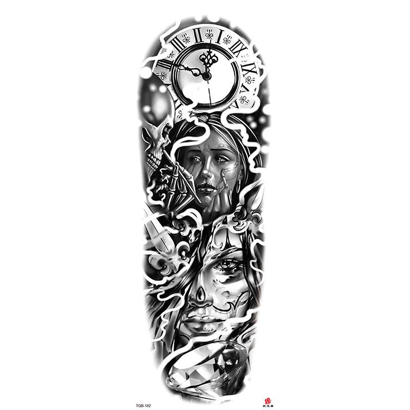 Waterdichte tattoo stickers voor de hele arm: Jezus, Maagd Maria, Kroon, Leeuw-ontwerp
