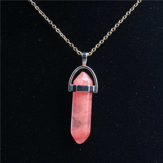 29 stil 42 cm colier din piatră de cristal naturală pilon hexagonal pandantiv cu lanț din aur din oțel inoxidabil pentru bijuterii diy bărbați și femei