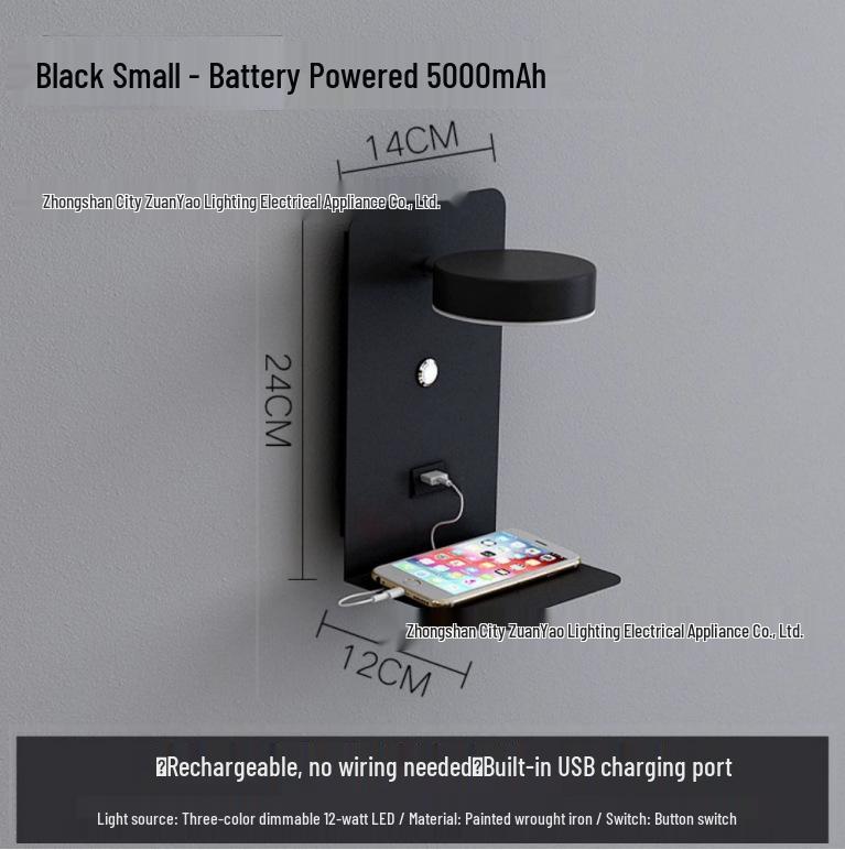 USB Charging LED Wall Lamp: Dimmable Bedroom and Study Light, No Wiring Needed