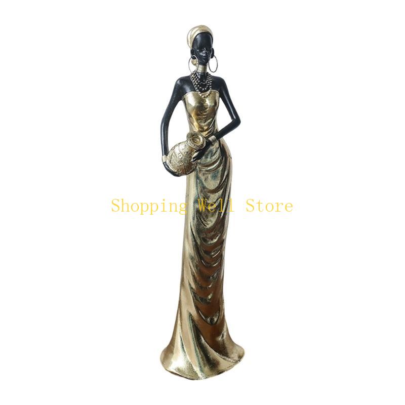 KX4B Handcrafteds African Black Woman Resins Figurine for Unique Home Decoration