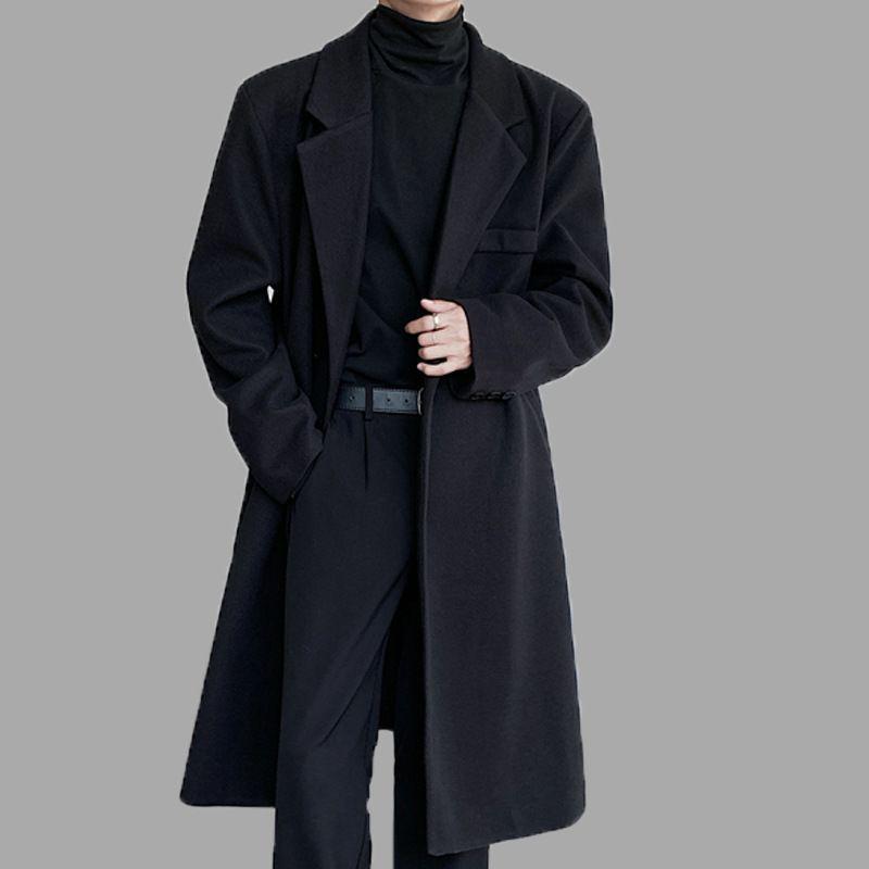 Herren Woll-Windbreaker im koreanischen Stil: Lässiger lockerer mittellanger über das Knie gehender Mantel für Herbst und Winter