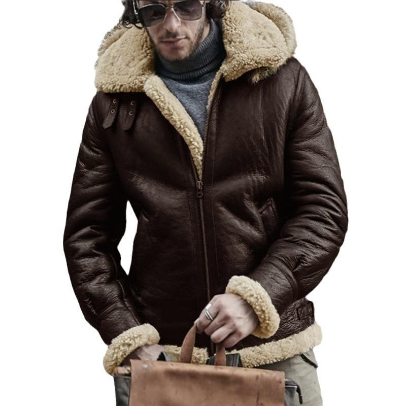 Men's European Style Shearling & Faux Leather Coat with Lambswool, Best Seller