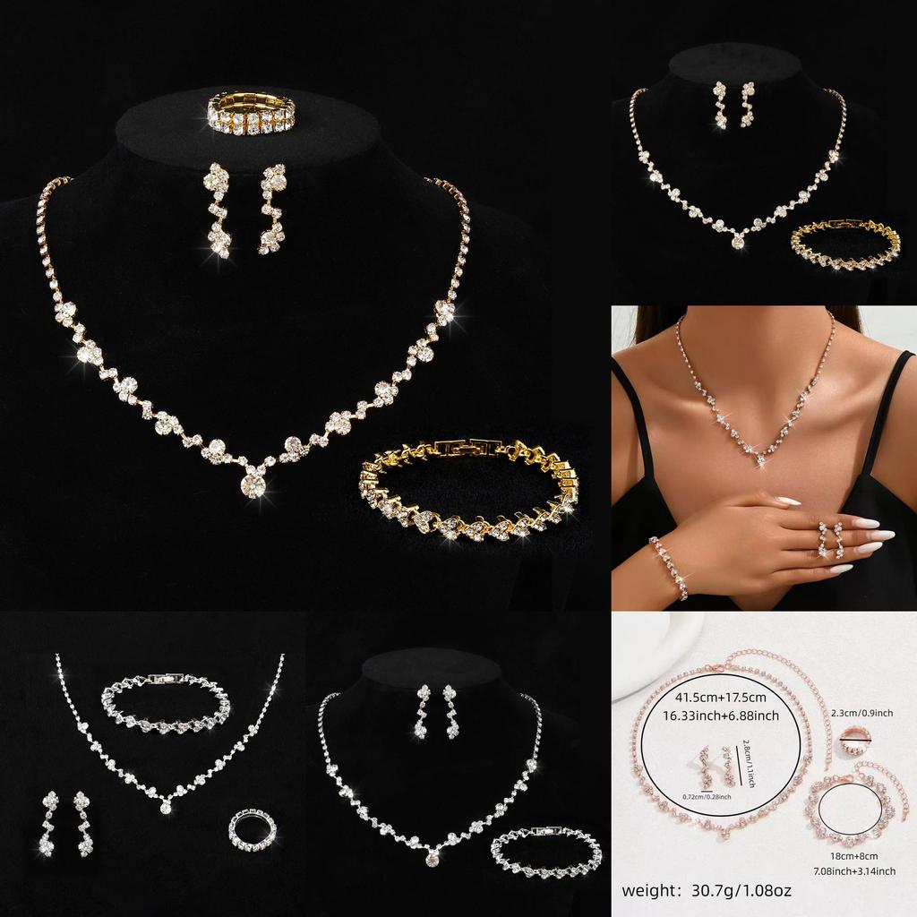 Bridal Jewelry Set With Alloy Water Drill Crystal Pendant For Wedding Bride Gift