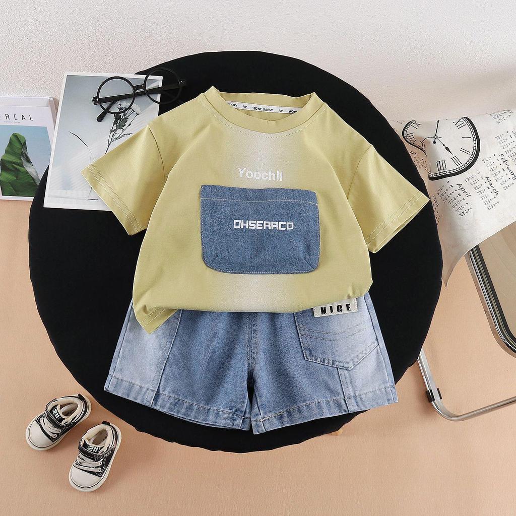 Boys' 2026 Trendy Summer Letter Patch Two-Piece Outfit