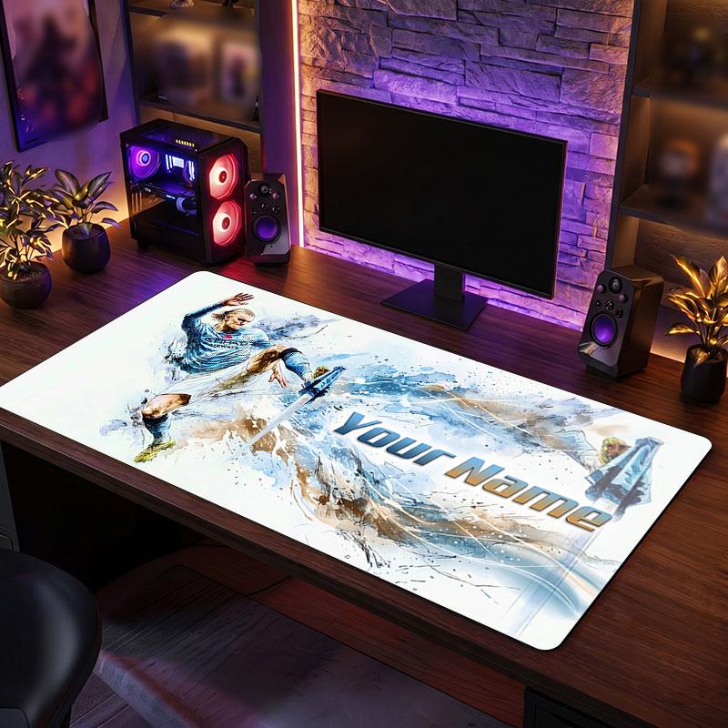 Erling Haaland Custom Large Mouse Pad, Personalized Name Text Print, Football Logo Non‑Slip Desk Mat Gaming Gift