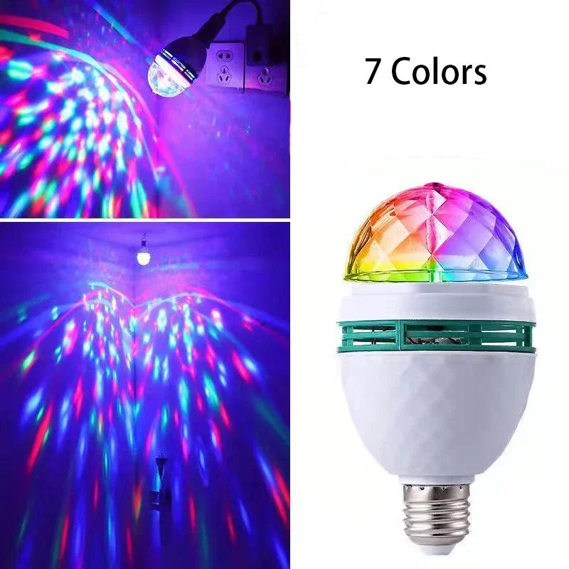 KTV Stage Colorful Rotating Light E27 Crystal Light Bulb with Sockets Disco Magic Ball Light Bulb for Home Room Dance Party