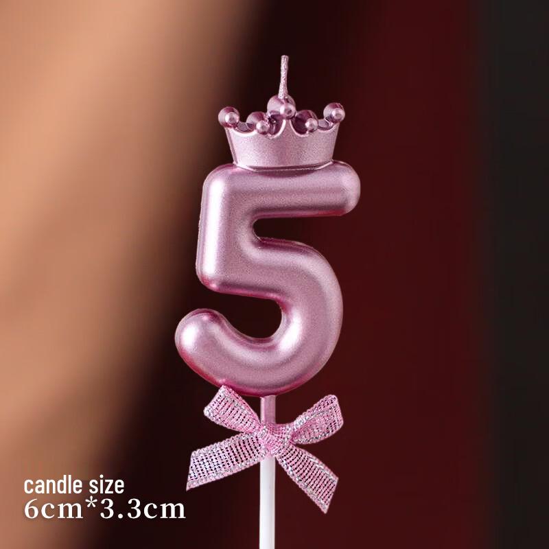 Rose Gold & Silver Crown Bow Number 5 Birthday Candle