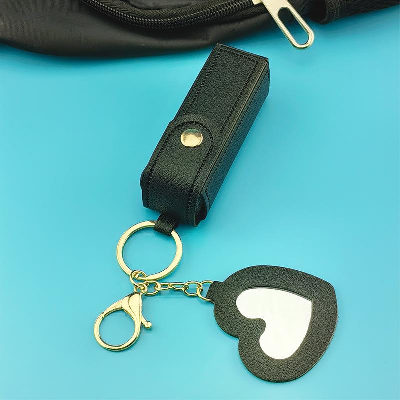 Portable Lipstick Storage Bag Pendant Love Mirror Lipstick Leather Pendant Mini Lipstick Bag Keychain Pendant