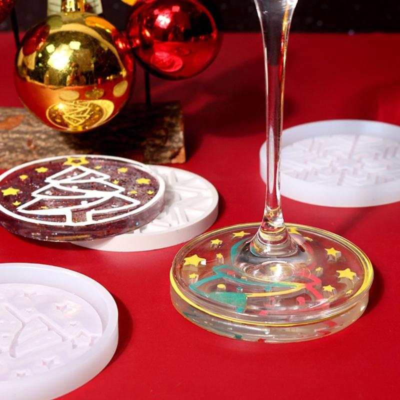 Multifunction Coaster Resin Mold Novelty-Snowflake Cup Mat Silicone Mold Xmas-Tree Coaster Epoxy Resin Mould Table-Decor