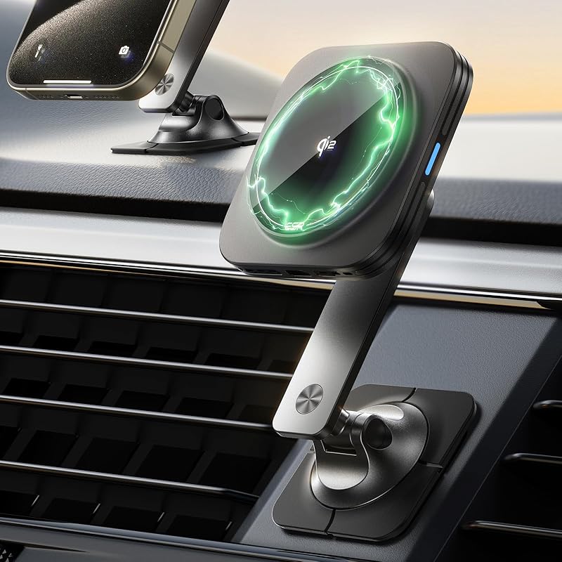 ESR for Qi2 15W MagSafe Car Mount Charger, Qi2-Certified Universal Dashboard/Tesla MagSafe Car Charger, Magnetic Wireless Charging, Adjustable Car
