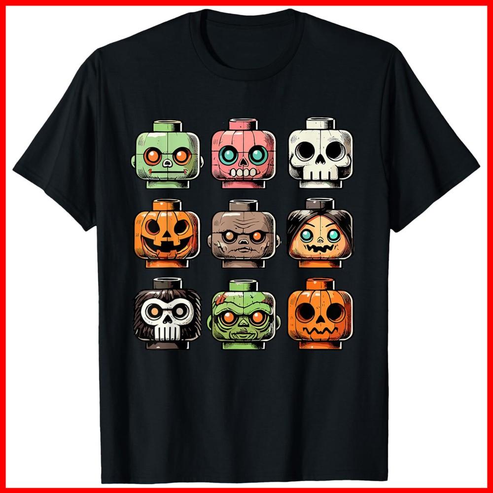 Retro Horror Bricks Head Scary Halloween Mask Black Cotton T-Shirt Unisex T-Shirt S