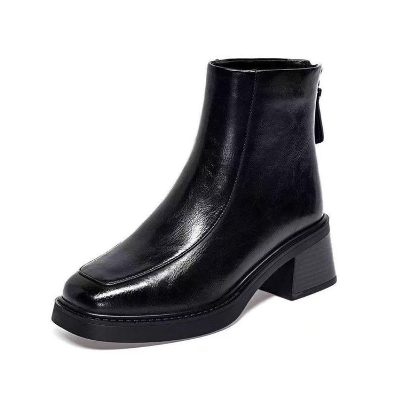 Nowy Styl Modne Wszechstronne Bawełniane Buty na Grubej Podeszwie z Podszewką z Fleeceu Miękkie Skórzane Kozaki dla Kobiet