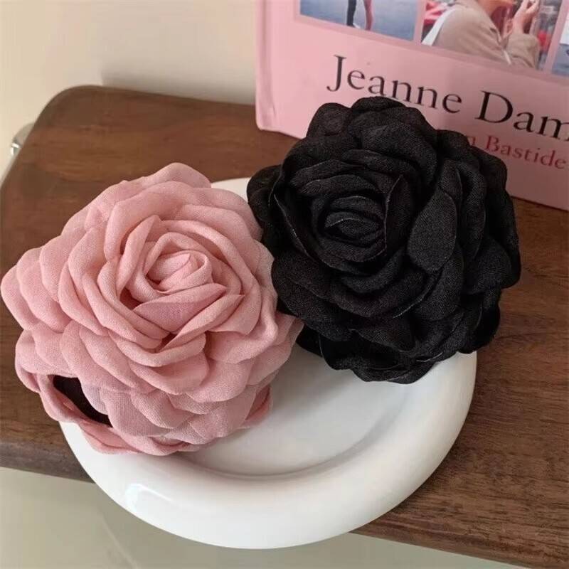 Korean Fabric Rose Flower Hair Claw Clip Women Girls Fashion Barrettes Plastic Hair Grab Clamp Headwear Hair Accessories