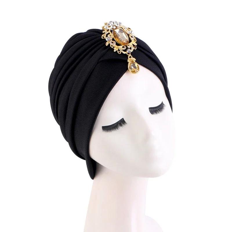 Indian Women Chemo Cap Muslim Diamonds Hijab Pleated Turban Wrap Headscarf Beanies Hair Loss Bonnet Hat Femme Turbante Mujer New