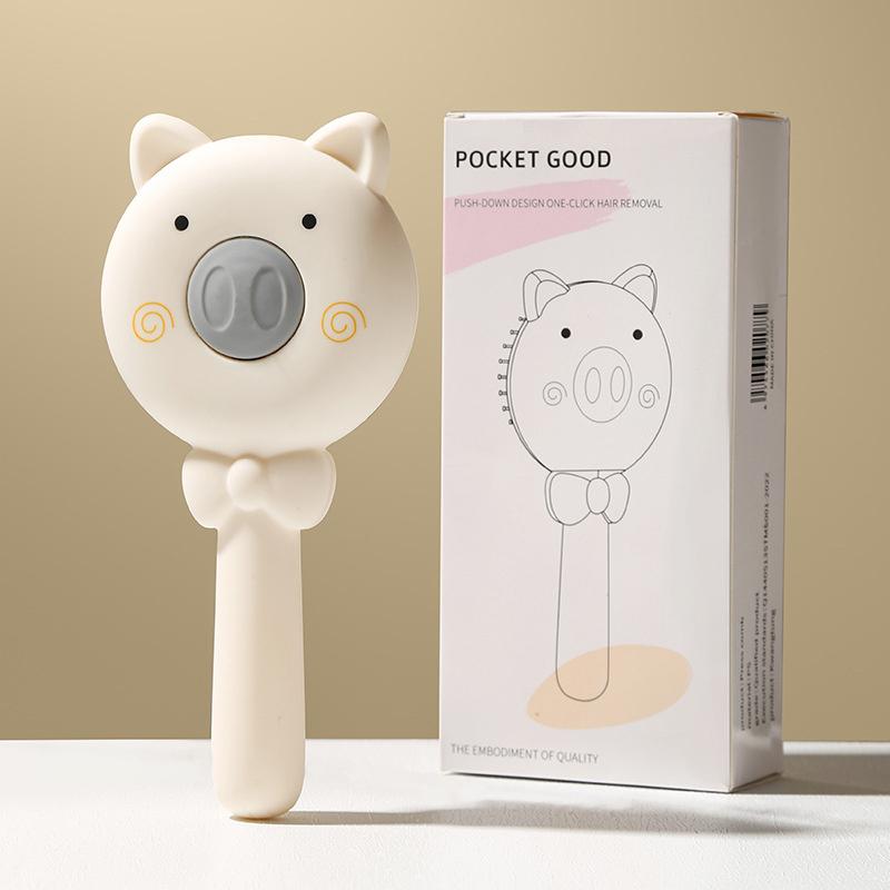 

Расческа в форме свиньи, самоочищающаяся, женская расческа для волос, очищающая одним нажатием, антистатическая расческа для волос с подушкой безопасности, массаж кожи головы белый