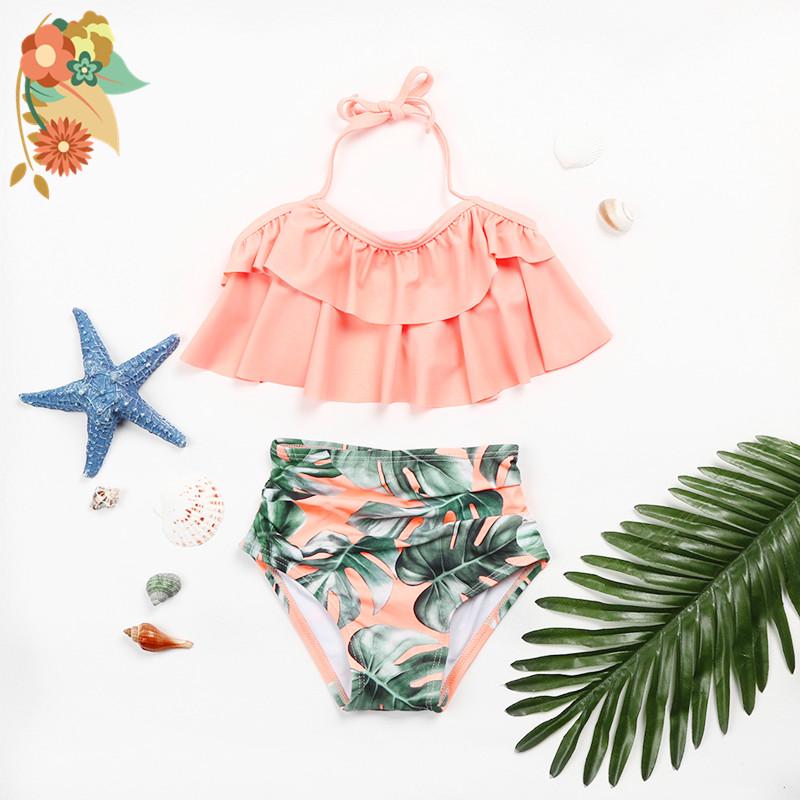 Rüschen Kleinkind Kinr Mädchen Sommer Baanzug Tankini Sleeveless Kinr Baby Baanzug