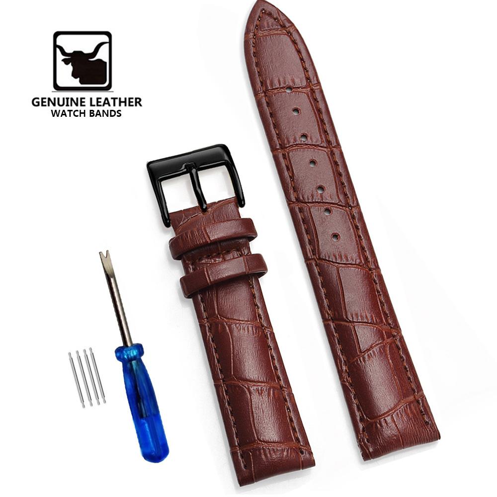 Cowhide Genuine Leather Watch Strap 12/14/16/18/20/22/24 mm Watch Pin buckle Band Soft Wrist Watchband Bracelet + Tool