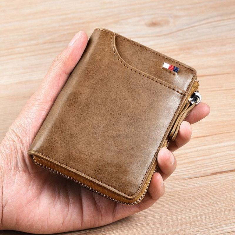 Mens Wallet Leather Business Money Clip Card Holder Zipper Purse Luxury Wallets for Men RFID Protection Purses Carteira Masculina