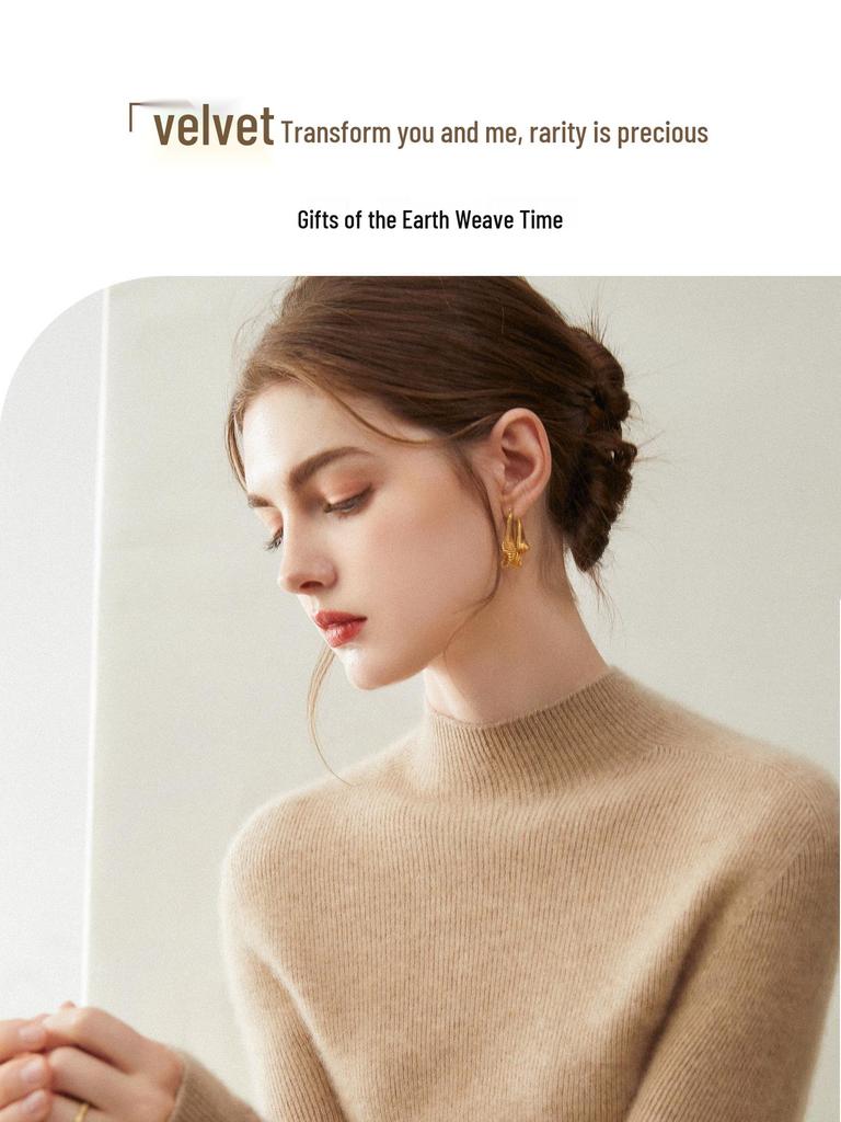 Women's Slim Fit 100% Pure Cashmere Half-High Neck Sweater - Warm Knit Base Layer Top for Autumn/Winter