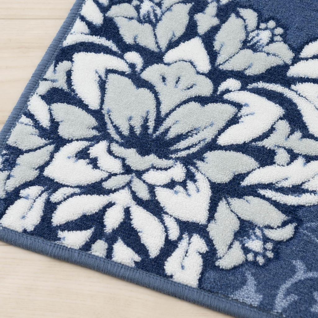 Senko DECORMUSEE Precious Long Toilet Mat, Approx. 80 x 60 cm, Navy Blue, Elegant, 30276