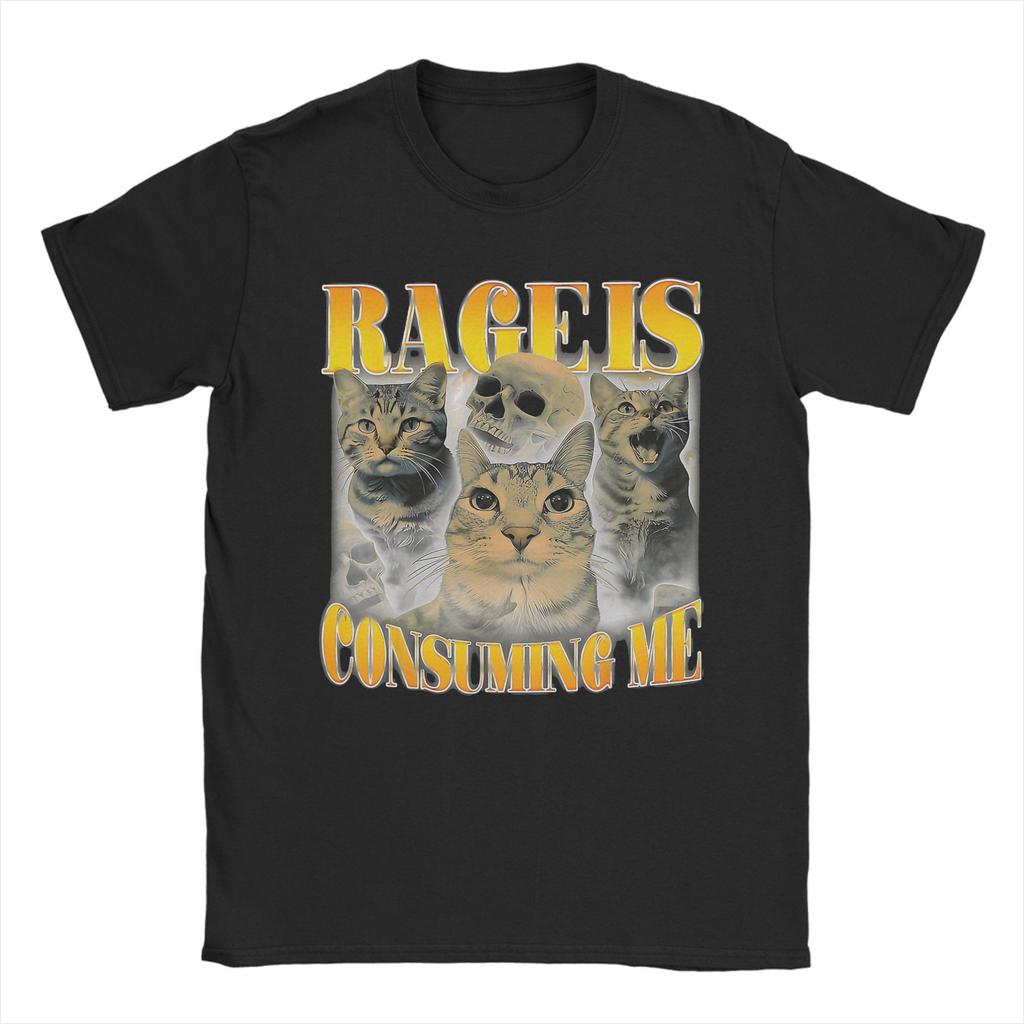 Streetwear T Shirt Summer Rage Consumes Me Cat Leisure T Shirts Cotton Tshirt for Couple Y2K Retro Cheap Print Short Sleeve