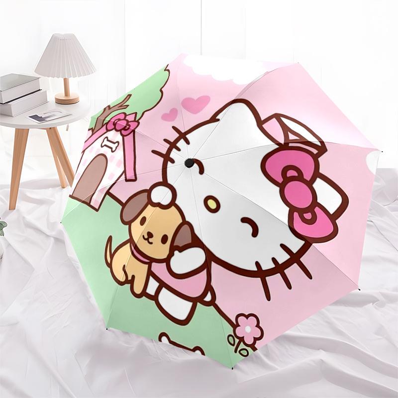 1pc Hello Kitty Automatic Opening/Closing Umbrella with Pink Bow Design - Portable Folding Design, 8-Rib Iron Frame Outdoor Umbrella for Fans, Travele