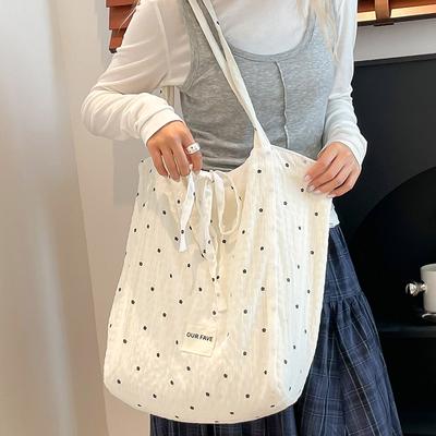 Sac en toile à pois de grande capacité coréen Nouveau sac fourre-tout à bandoulière pour navetteurs Sac fourre-tout en toile de grande capacité