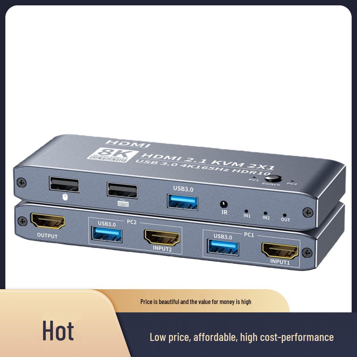 

2-портовый HDMI KVM-переключатель для USB-мыши, клавиатуры и принтера HD светло-серый