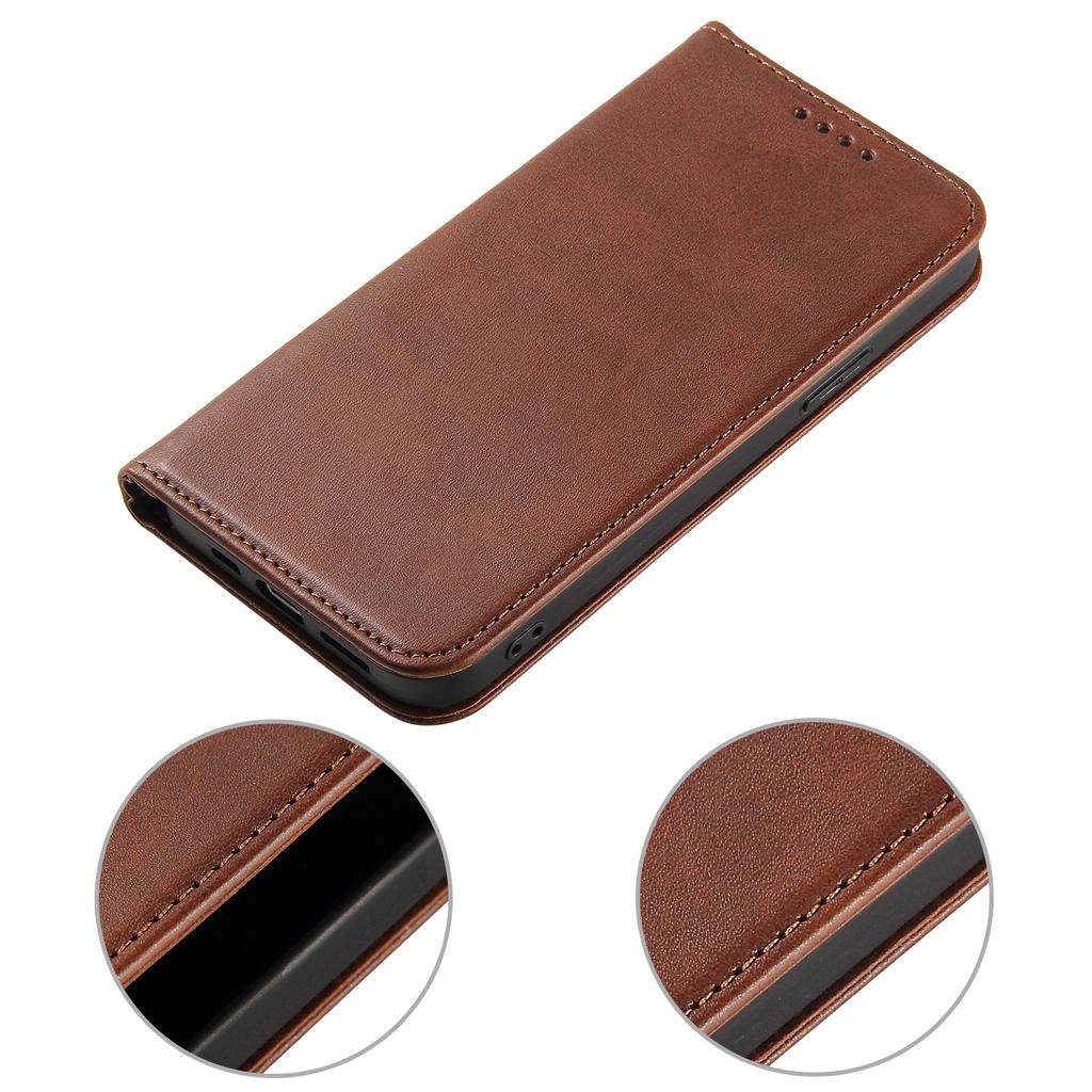 For iPhone 13 Pro 6.1 inch Cell Phone Case Wallet Magnetic Leather Stand Calf Texture Phone Cover