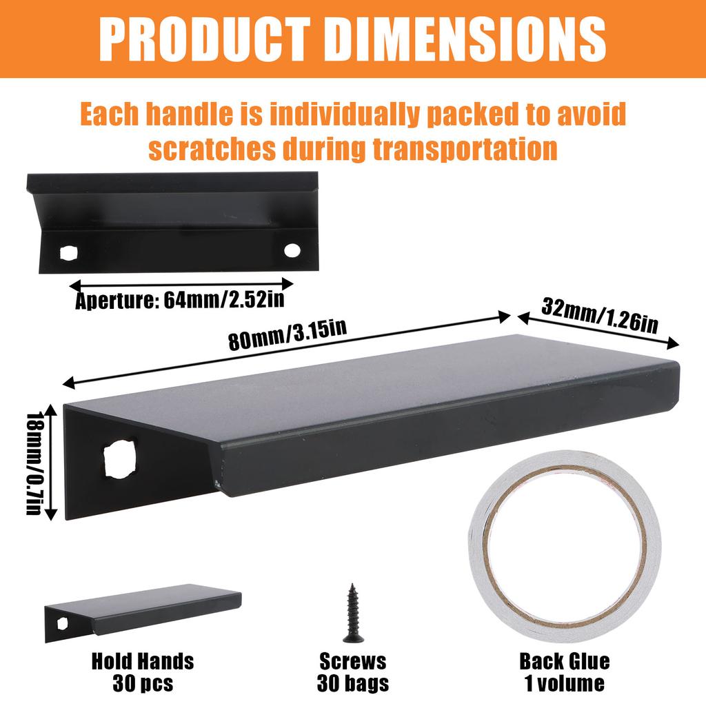 24/30PCS Hidden Handles for Cabinets Drawers Furniture Handle Edge Finger Pulls for Door Plate with Thickness of 16-21mm