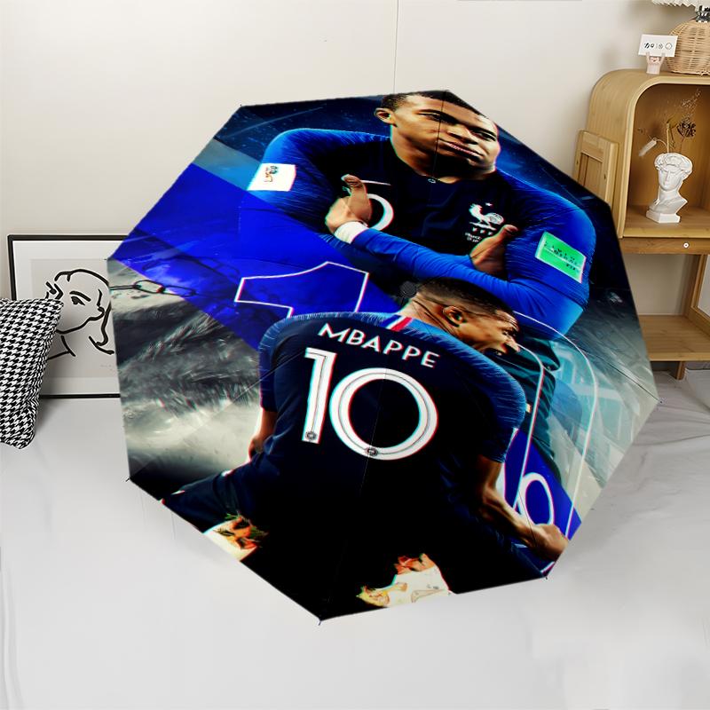 Kylian Mbappé Print Automatic Umbrella, 8 Rib Iron Frame, Plastic Handle, Suitable for Outdoor Travel &Daily , Ideal Gift
