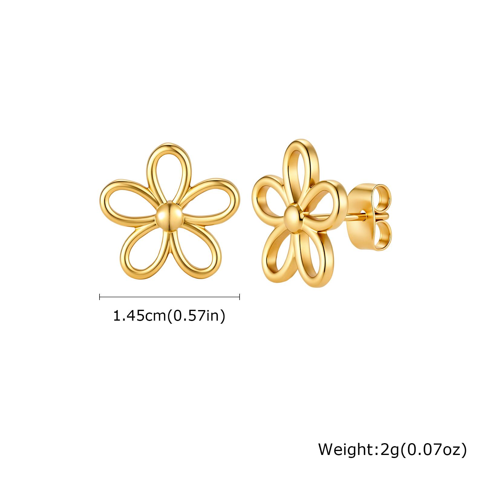 Vnox Stainless Steel Gold Plated Openwork Flower Earrings for Women Minimalist Plants Flower Stud Earrings Party Daily Jewelry