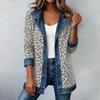 Women's Casual Real Denim Jacket with Leopard Print Patchwork Design for Daily Wear