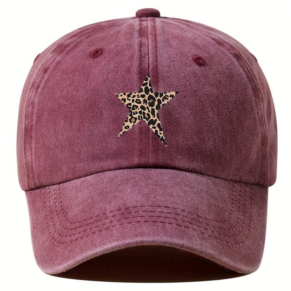 

Sun Protection Baseball Caps Breathable with Leopard Print Star Design Distressed Faded Cap Adjustable Sunscreen Hats