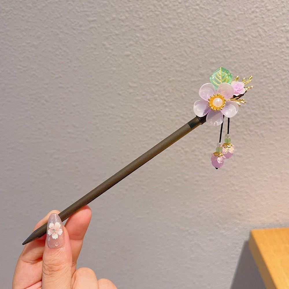 Chinese Style Hair Chopstick Traditional Hairpin Hair Ornament Pan Wooden Hair Stick  for Dance