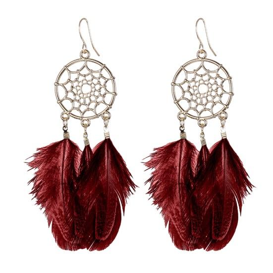 

1 пара ретро богемные женские серьги-крючки с кисточками и перьями, круглые серьги-капли во дворцовом стиле, висячие серьги, ювелирные изделия, подарок