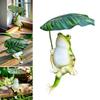 Resins Frogs Sculpture Cute Frogs Holding Leaf Figurine for Garden Pond Fishtank Home Desk Decoration Gift Ornament