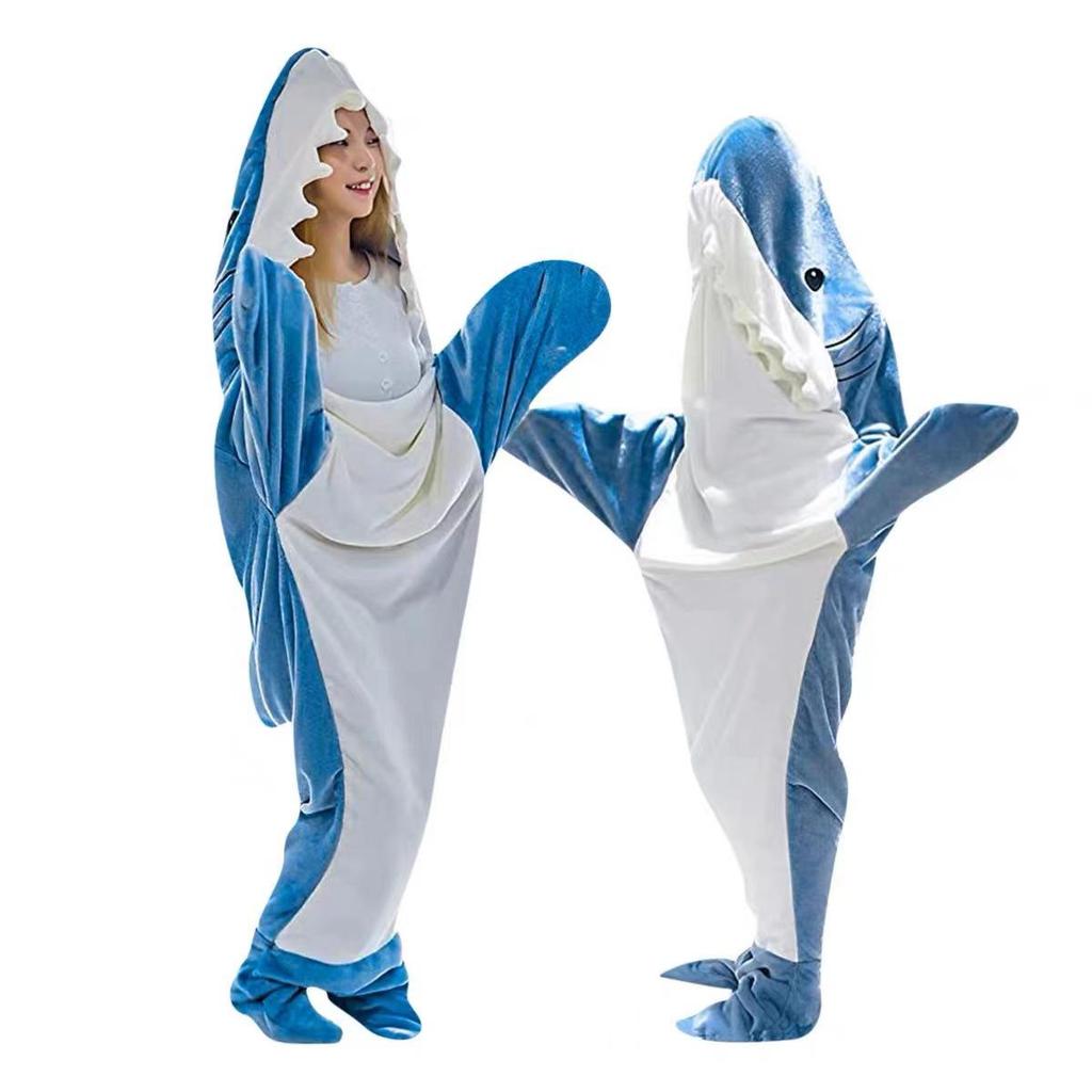 Shark-themed Sleeping Bags, Adult Hoodies, Flannel Loungewear, One-piece Pajamas, and Blankets